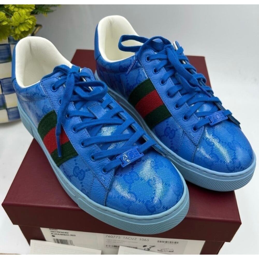 Men's Gucci ace crystal canvas low top sneakers size 7 fits 7.5US made in Italy